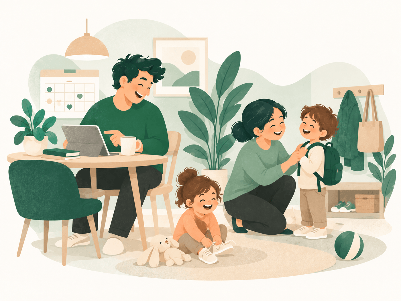 Familie en rolig morgen derhjemme